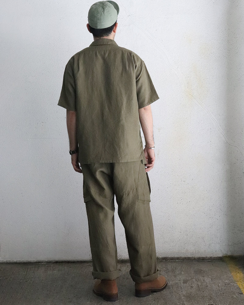 ARMY SHIRT SHORT SLEEVE / LINEN HERRINGBONE / GREEN