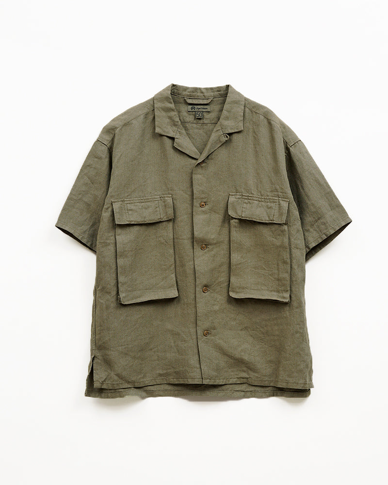 ARMY SHIRT SHORT SLEEVE / LINEN HERRINGBONE / GREEN