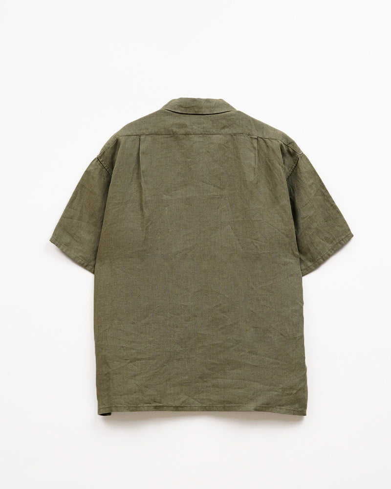 ARMY SHIRT SHORT SLEEVE / LINEN HERRINGBONE / GREEN