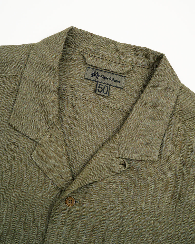 ARMY SHIRT SHORT SLEEVE / LINEN HERRINGBONE / GREEN
