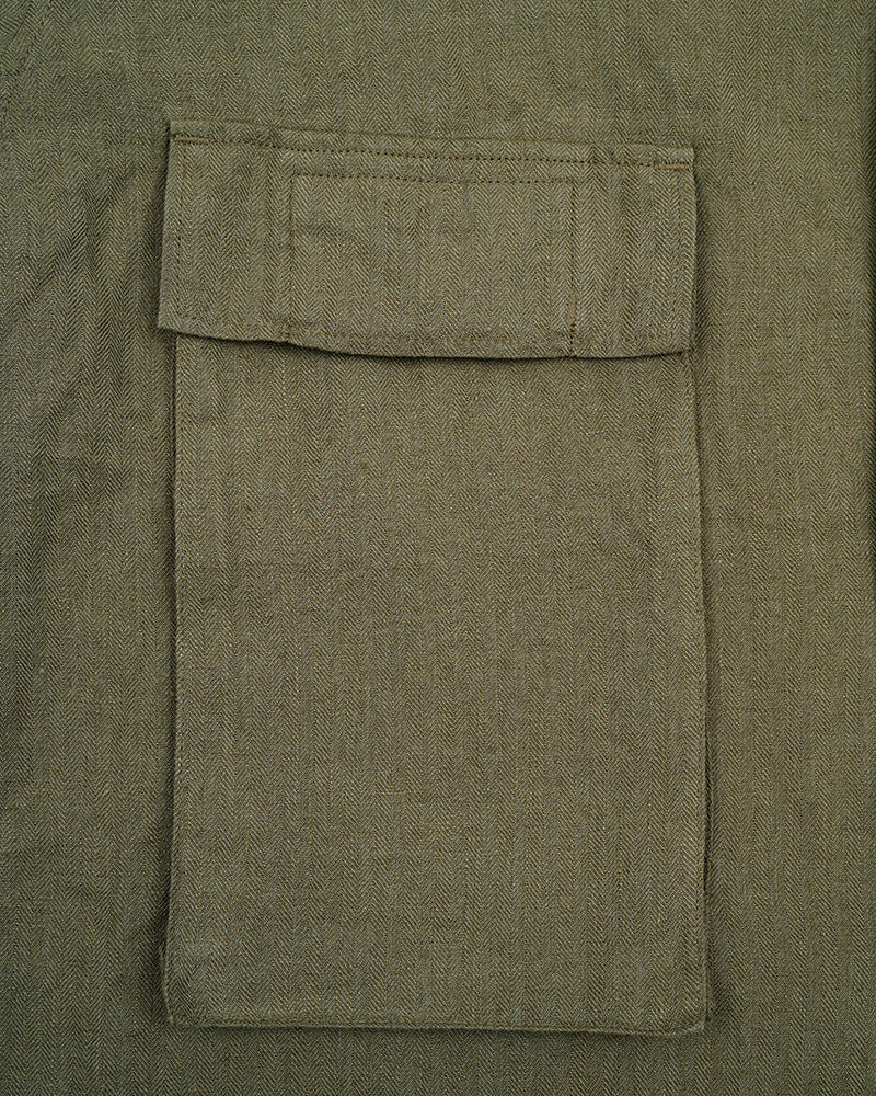 ARMY SHIRT SHORT SLEEVE / LINEN HERRINGBONE / GREEN