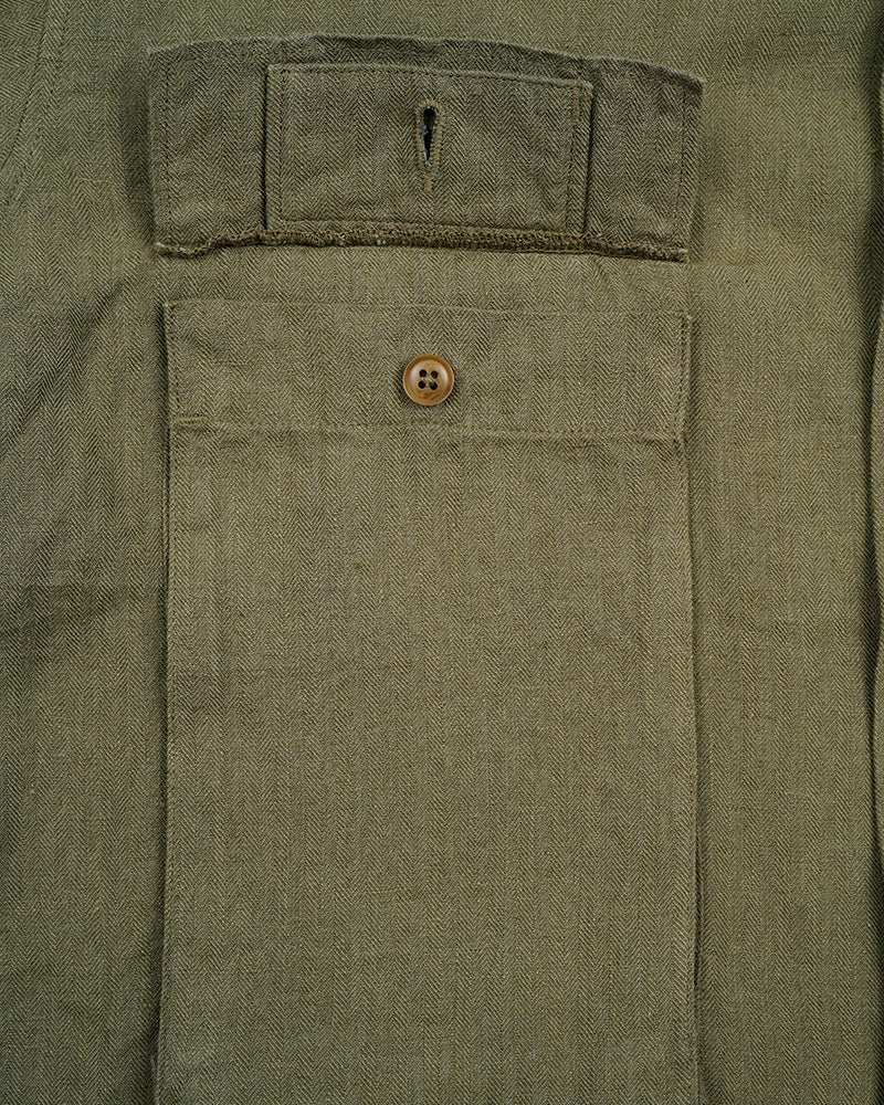 ARMY SHIRT SHORT SLEEVE / LINEN HERRINGBONE / GREEN