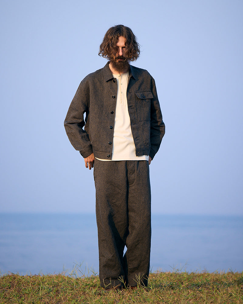 WIDE FRENCH WORK PANT CHAMBRAY / CHARCOAL GRAY