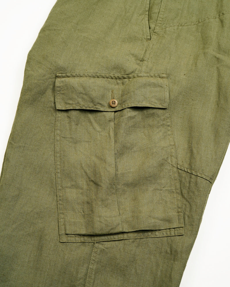 ROYAL NAVY CARGO PANT / LINEN HERRINGBONE TWILL / GREEN