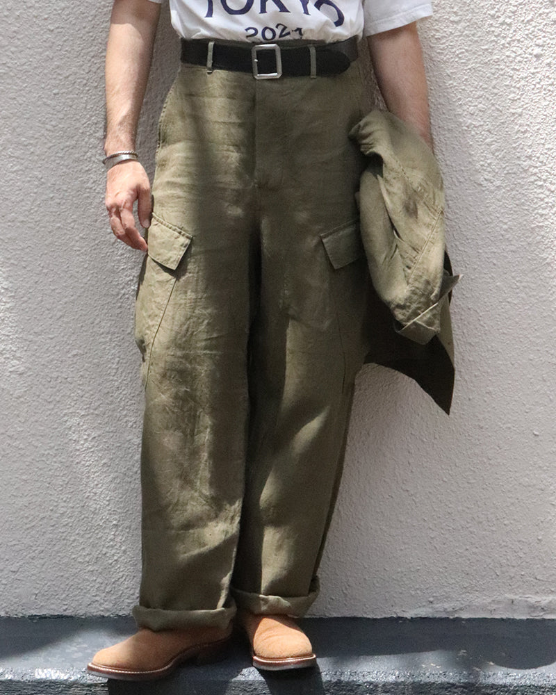 ROYAL NAVY CARGO PANT / LINEN HERRINGBONE TWILL / GREEN