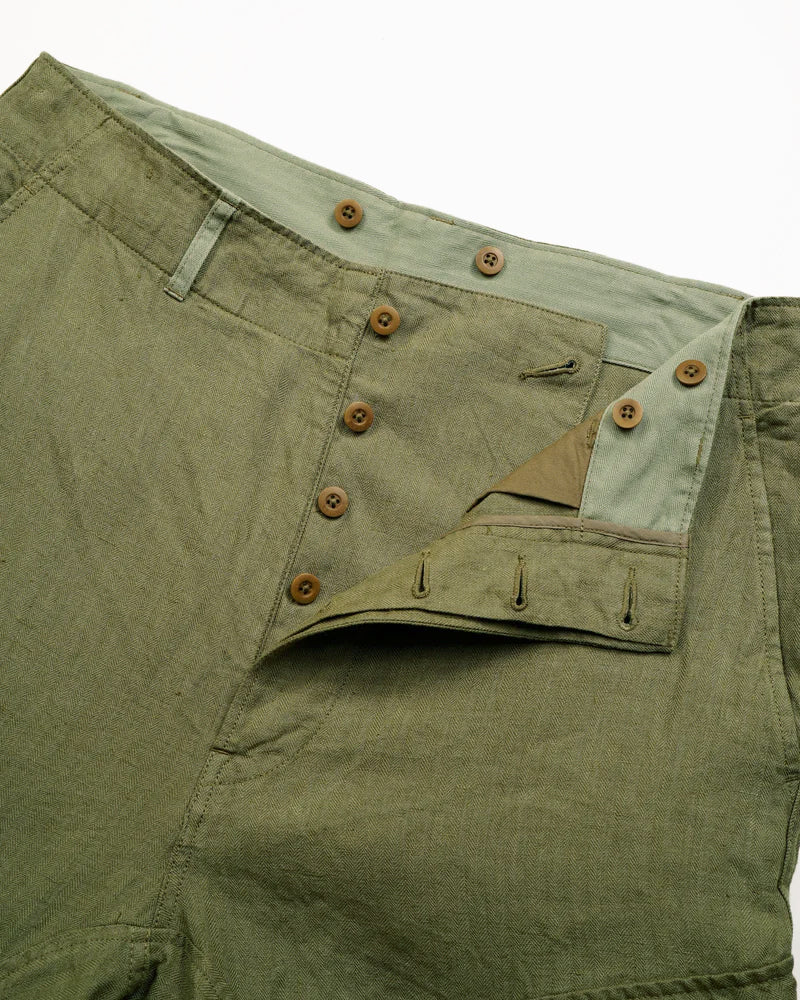 ROYAL NAVY CARGO PANT / LINEN HERRINGBONE TWILL / GREEN