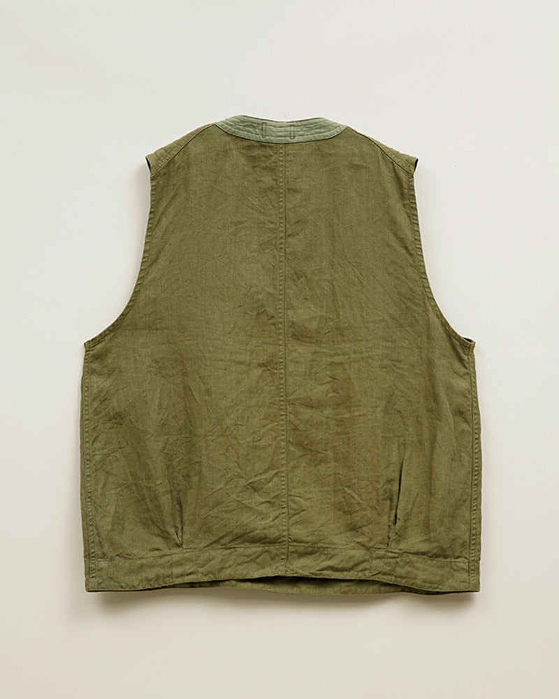 PRE-ORDER / PULLOVER ARMY VEST LINEN HERRINGBONE / GREEN