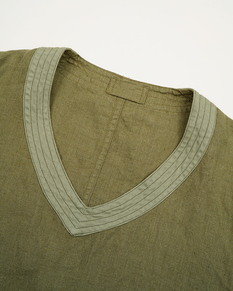 PRE-ORDER / PULLOVER ARMY VEST LINEN HERRINGBONE / GREEN