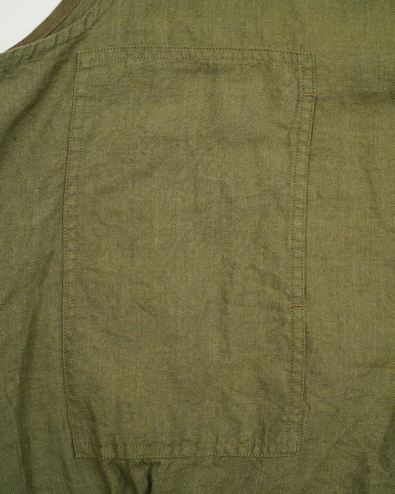 PRE-ORDER / PULLOVER ARMY VEST LINEN HERRINGBONE / GREEN