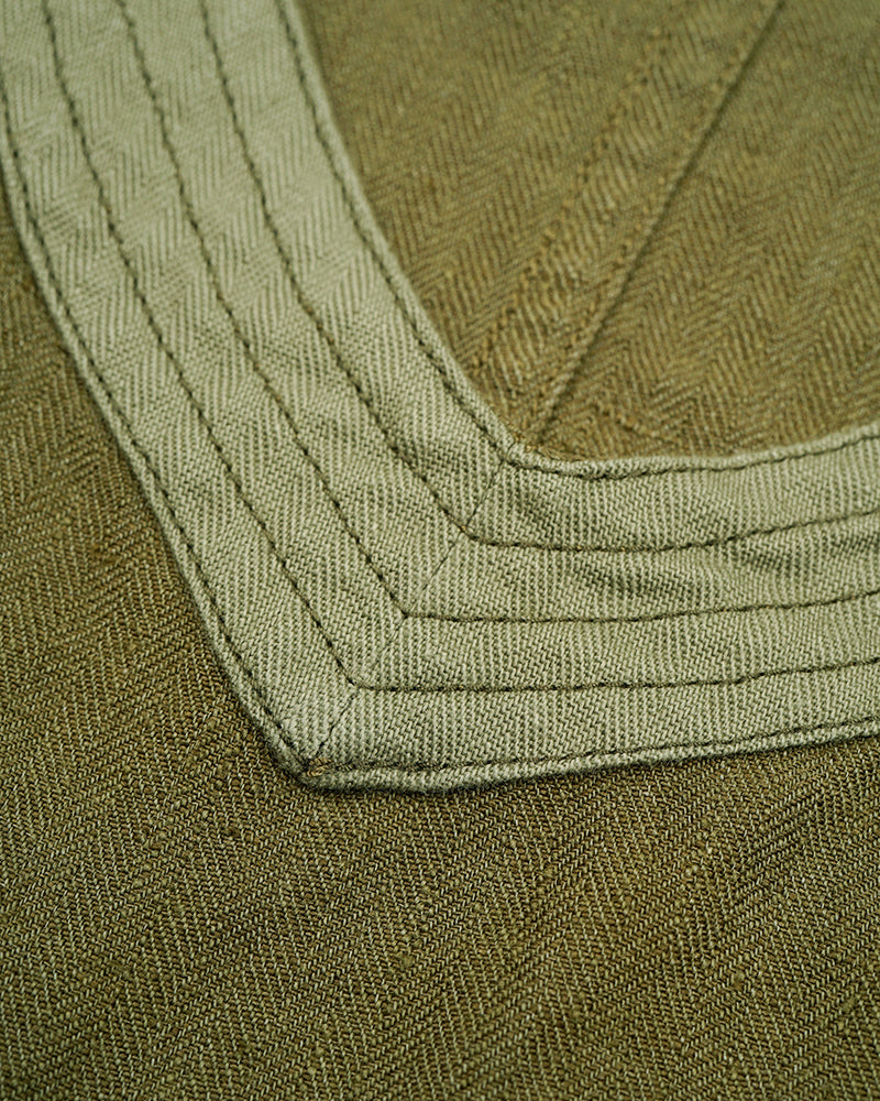 PRE-ORDER / PULLOVER ARMY VEST LINEN HERRINGBONE / GREEN