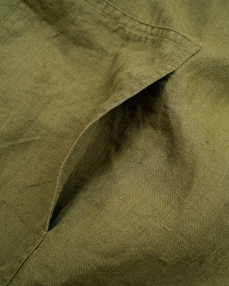 PRE-ORDER / PULLOVER ARMY VEST LINEN HERRINGBONE / GREEN