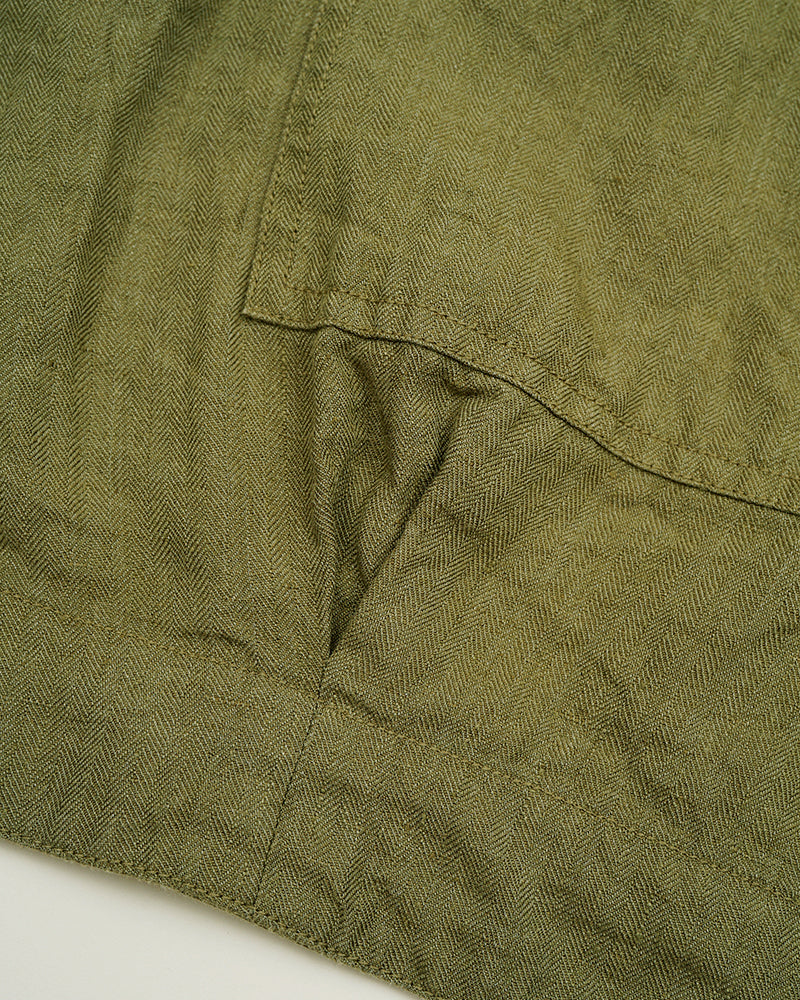 PRE-ORDER / PULLOVER ARMY VEST LINEN HERRINGBONE / GREEN