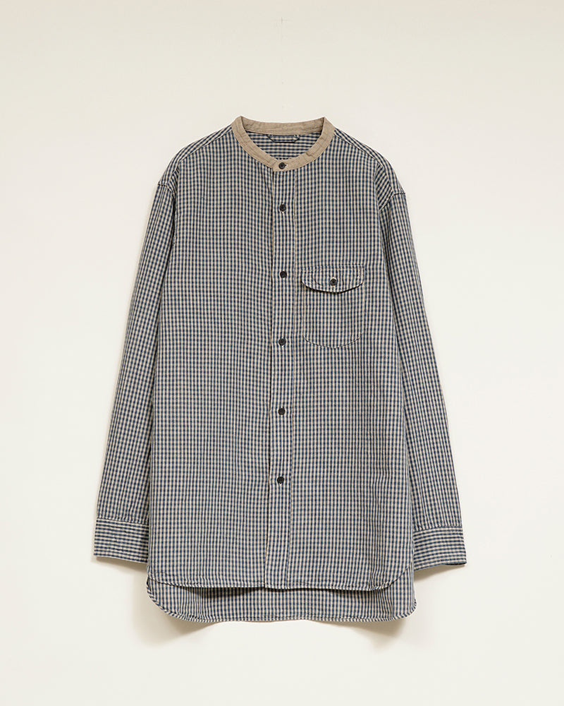 PRE-ORDER / OX'ED SILVER / FARMER STAND SHIRT COTTON LINEN / GINGHAM CHECK / BLUE