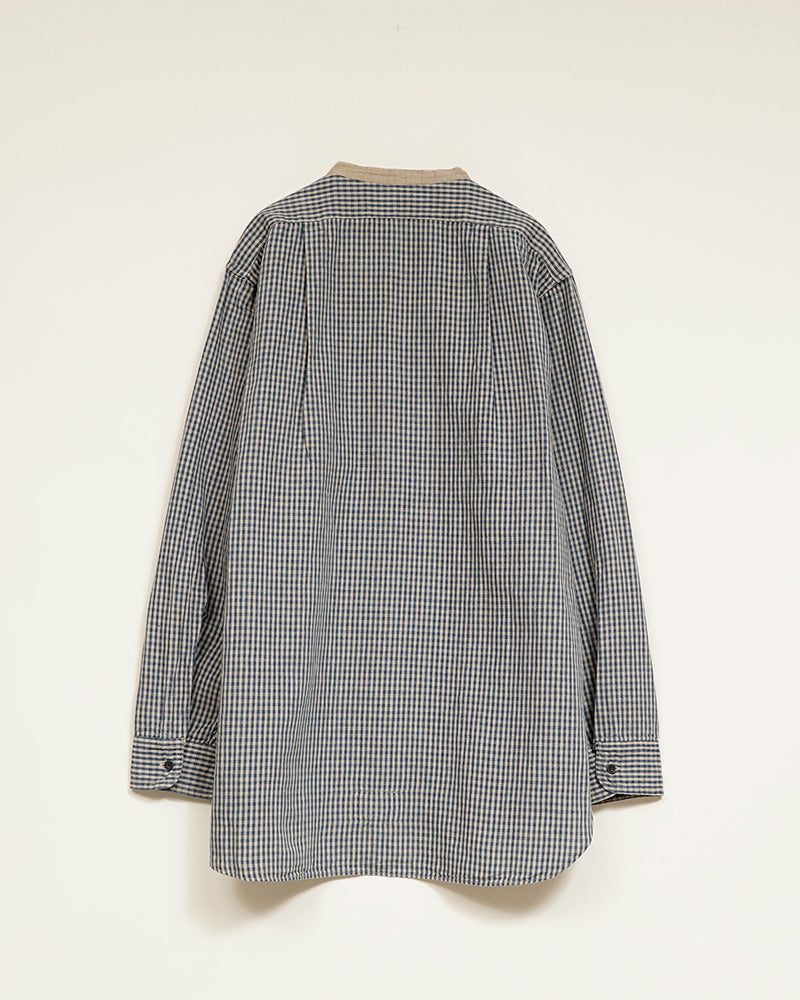 PRE-ORDER / OX'ED SILVER / FARMER STAND SHIRT COTTON LINEN / GINGHAM CHECK / BLUE
