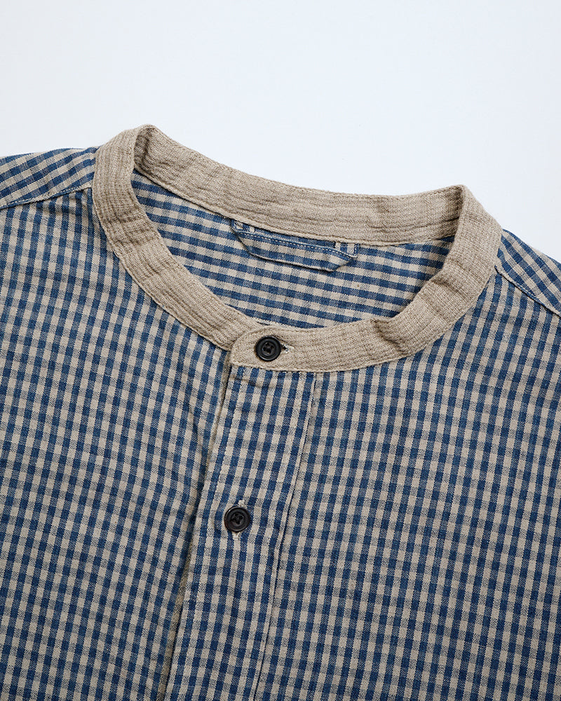 PRE-ORDER / OX'ED SILVER / FARMER STAND SHIRT COTTON LINEN / GINGHAM CHECK / BLUE