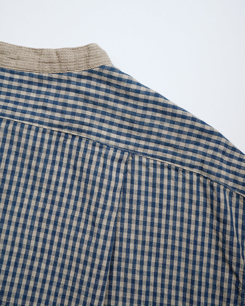 PRE-ORDER / OX'ED SILVER / FARMER STAND SHIRT COTTON LINEN / GINGHAM CHECK / BLUE