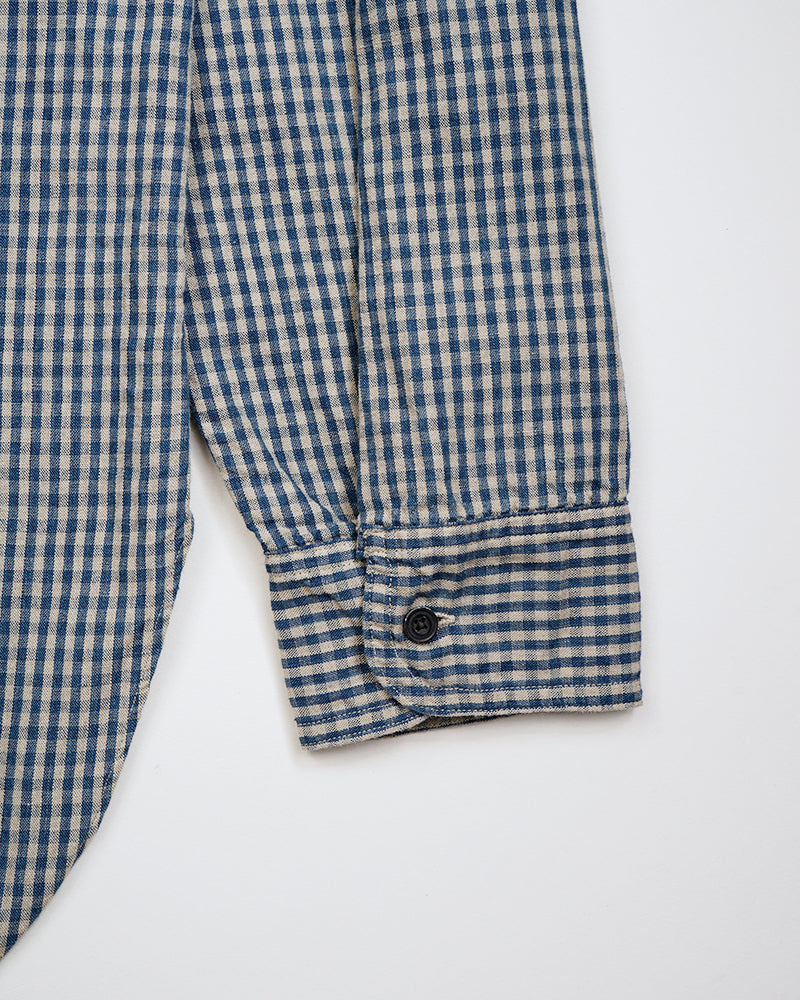 PRE-ORDER / OX'ED SILVER / FARMER STAND SHIRT COTTON LINEN / GINGHAM CHECK / BLUE