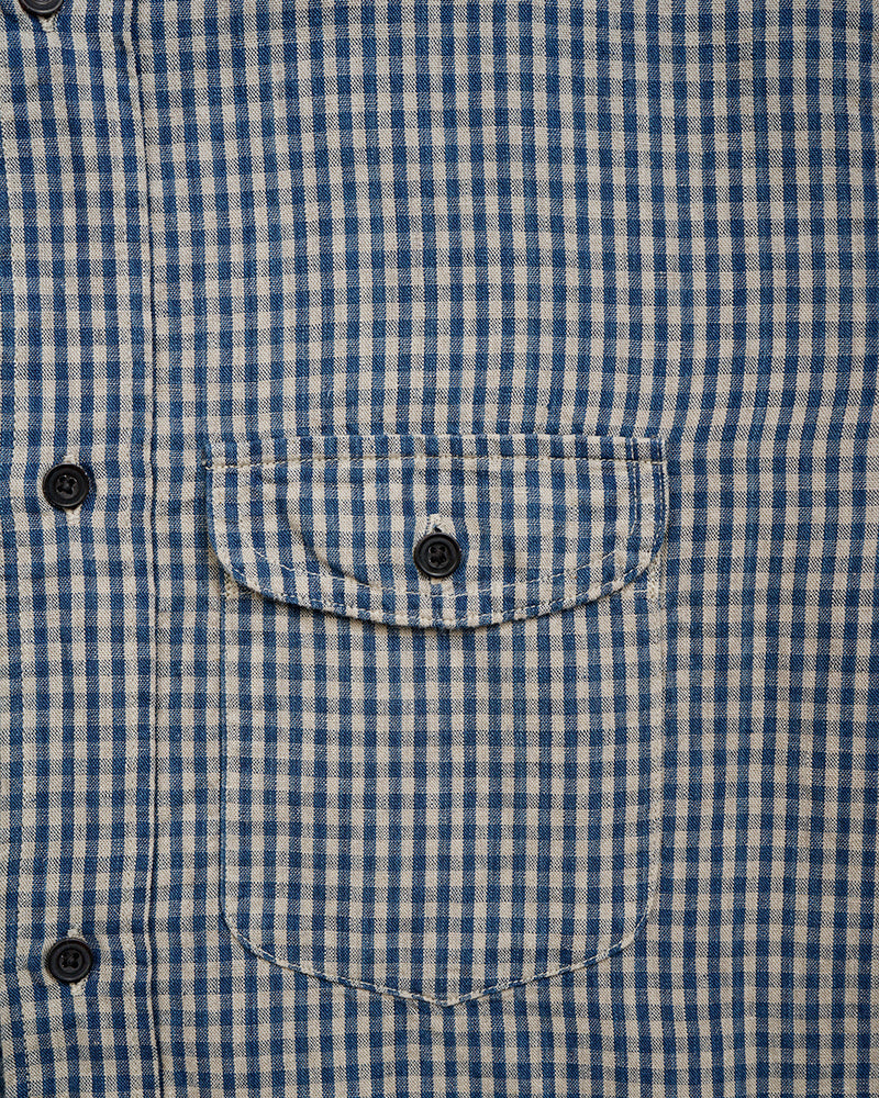 PRE-ORDER / OX'ED SILVER / FARMER STAND SHIRT COTTON LINEN / GINGHAM CHECK / BLUE
