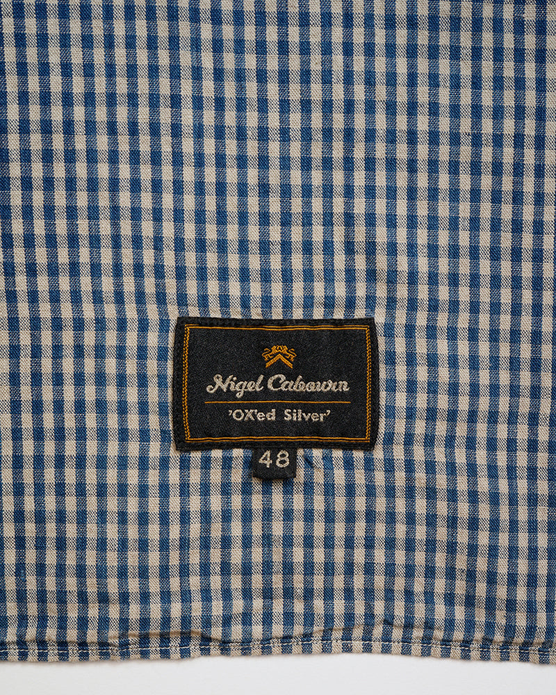 PRE-ORDER / OX'ED SILVER / FARMER STAND SHIRT COTTON LINEN / GINGHAM CHECK / BLUE