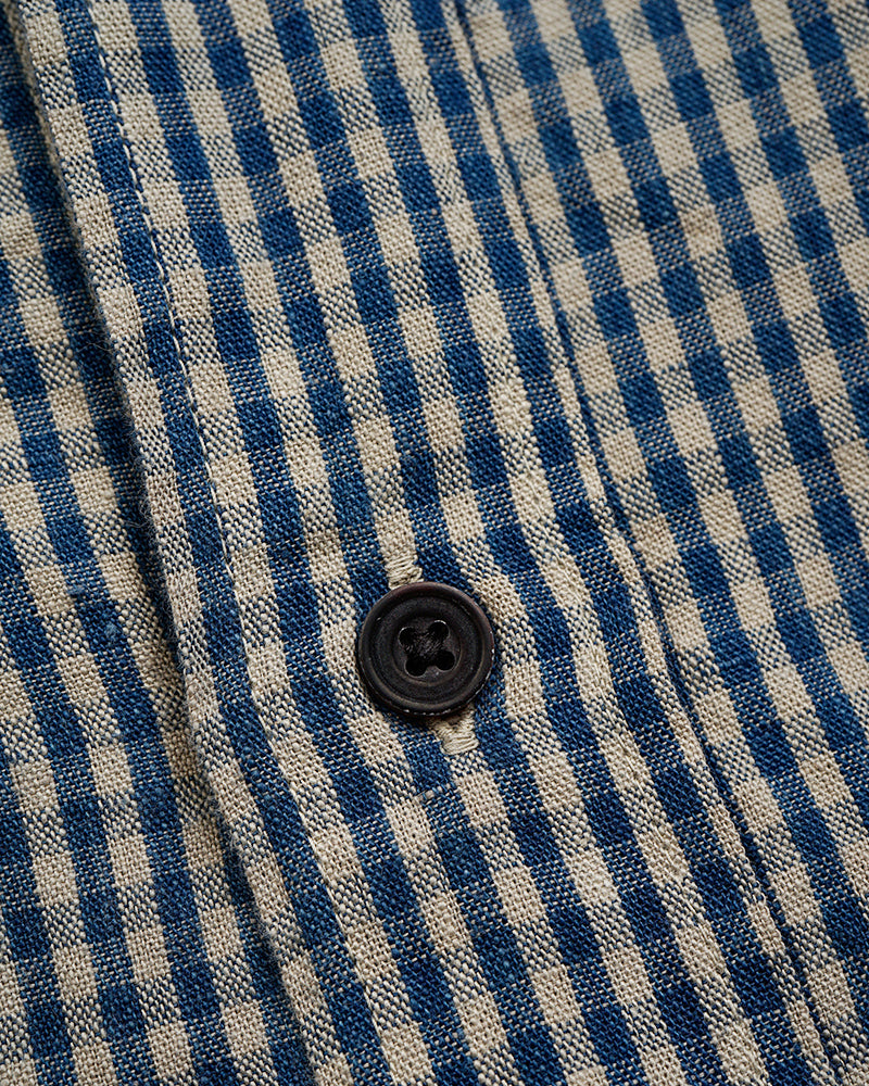 PRE-ORDER / OX'ED SILVER / FARMER STAND SHIRT COTTON LINEN / GINGHAM CHECK / BLUE