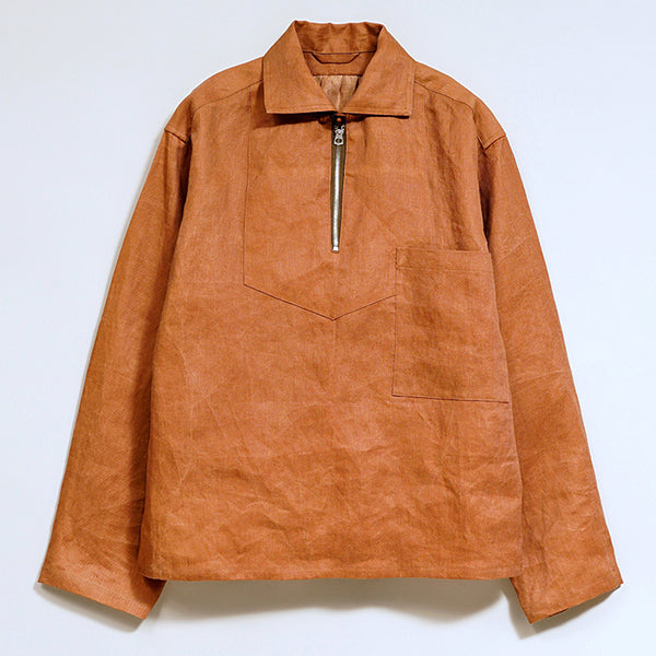 OX'ED SILVER / FISHERMAN ZIP UP SHIRT KAKISHIBU LINEN / BROWN