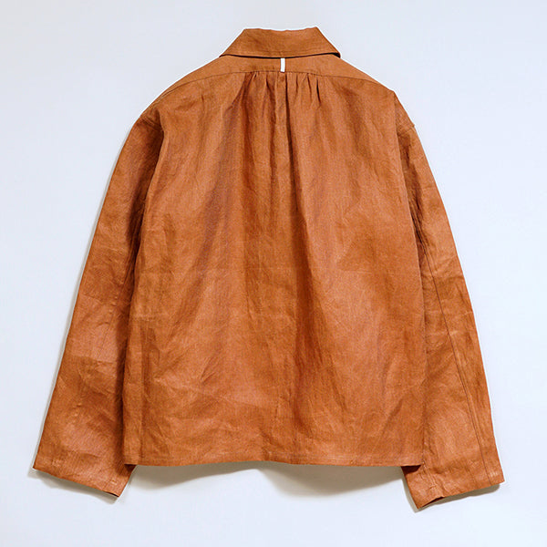 OX'ED SILVER / FISHERMAN ZIP UP SHIRT KAKISHIBU LINEN / BROWN