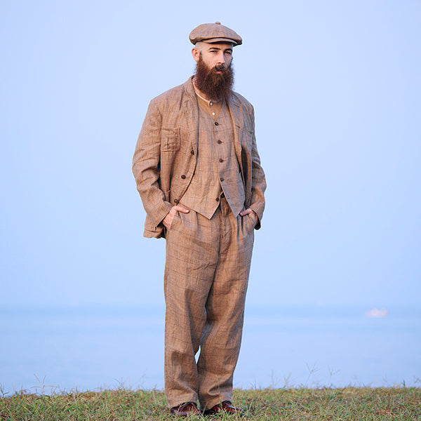 OX'ED SILVER / RANCH WORKER JACKET / HEMP LINEN CHECK / BROWN