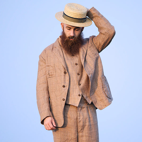 OX'ED SILVER / RANCH WORKER JACKET / HEMP LINEN CHECK / BROWN