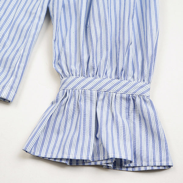 GATHER COLLAR BLOUSE STRIPE