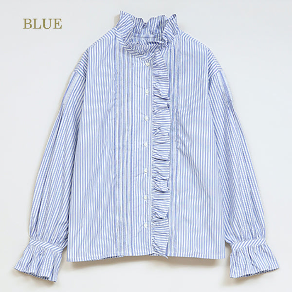 GATHER COLLAR BLOUSE STRIPE