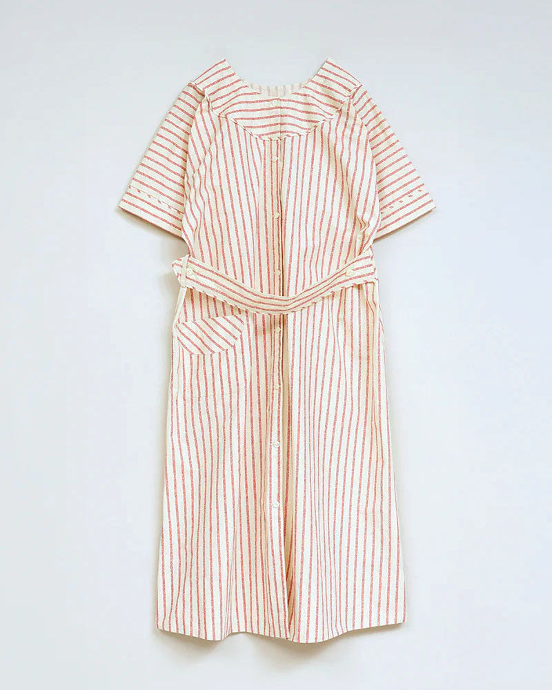 2WAY WORK DRESS STRIPE COTTON LINEN / STRIPE