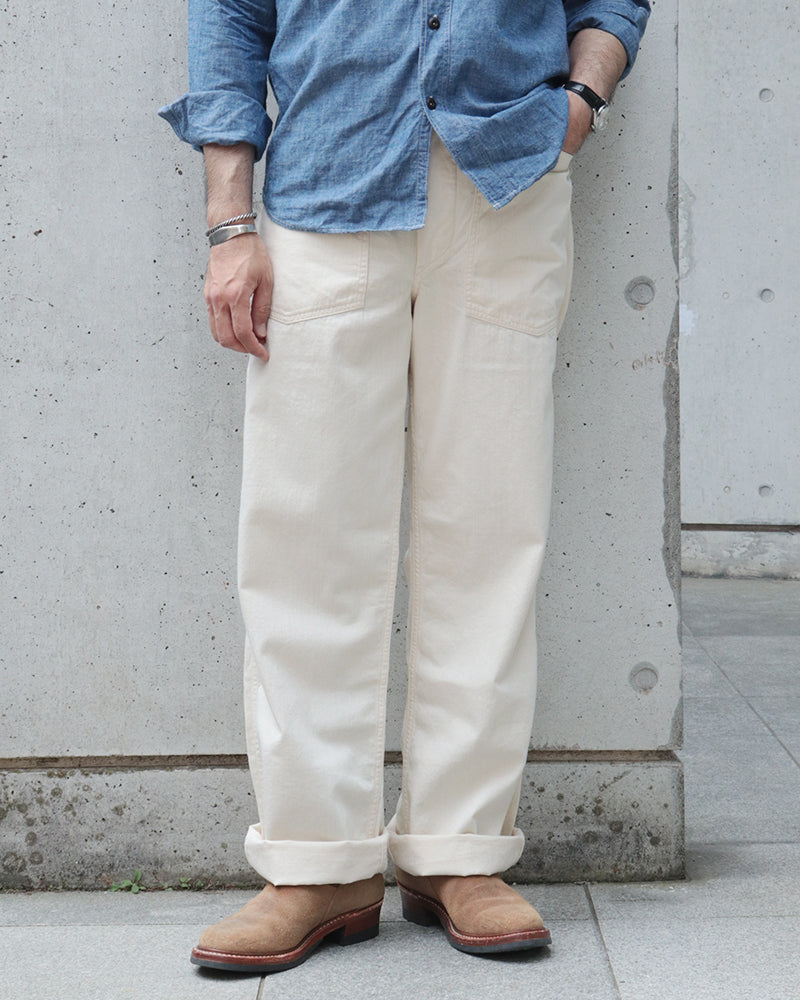 TROUSERS, WORKING, WHITE TWILL