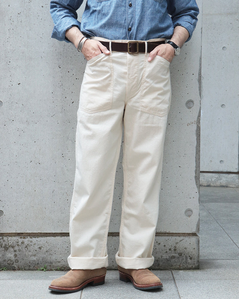TROUSERS, WORKING, WHITE TWILL