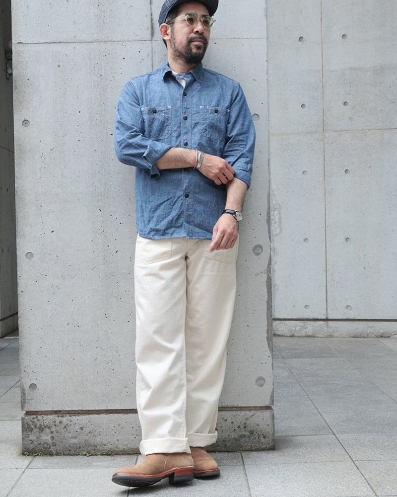TROUSERS, WORKING, WHITE TWILL