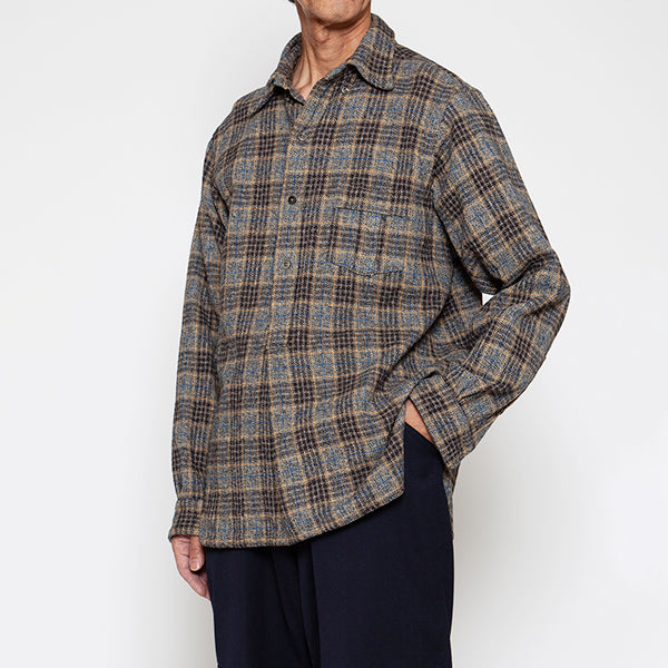 W.C.W SHIRT PULLOVER / CLO-MOR COTTON CHECK/ GRAY × BROWN