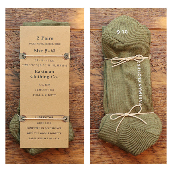 1942 MODEL 2 PAIR PACK WOOL SOCKS / OLIVE