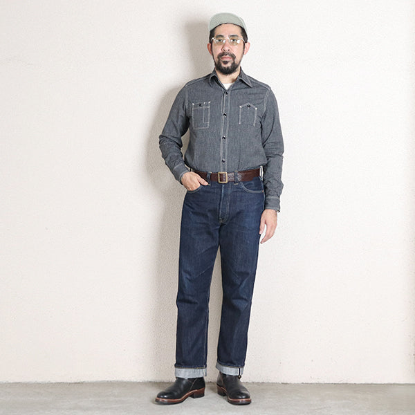 CHAMBRAY WORK SHIRT / 1940s STYLE WORK SHIRT / BLACK