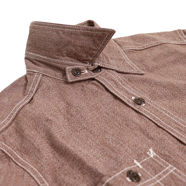 CHAMBRAY WORK SHIRT / 1940s STYLE WORK SHIRT / BROWN