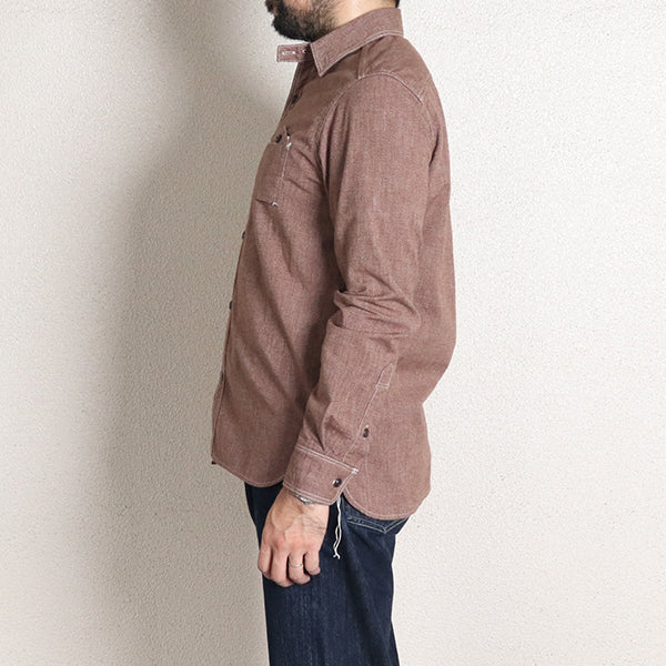 CHAMBRAY WORK SHIRT / 1940s STYLE WORK SHIRT / BROWN