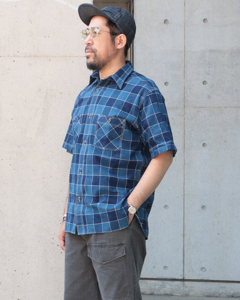 5oz INDIGO CHECK S/S WORK SHIRT / FICTION ROMANCE