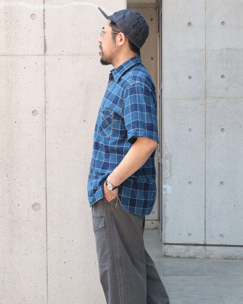 5oz INDIGO CHECK S/S WORK SHIRT / FICTION ROMANCE