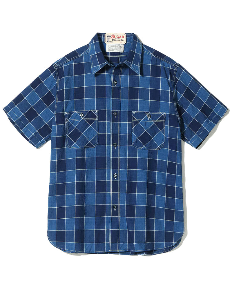 5oz INDIGO CHECK S/S WORK SHIRT / FICTION ROMANCE
