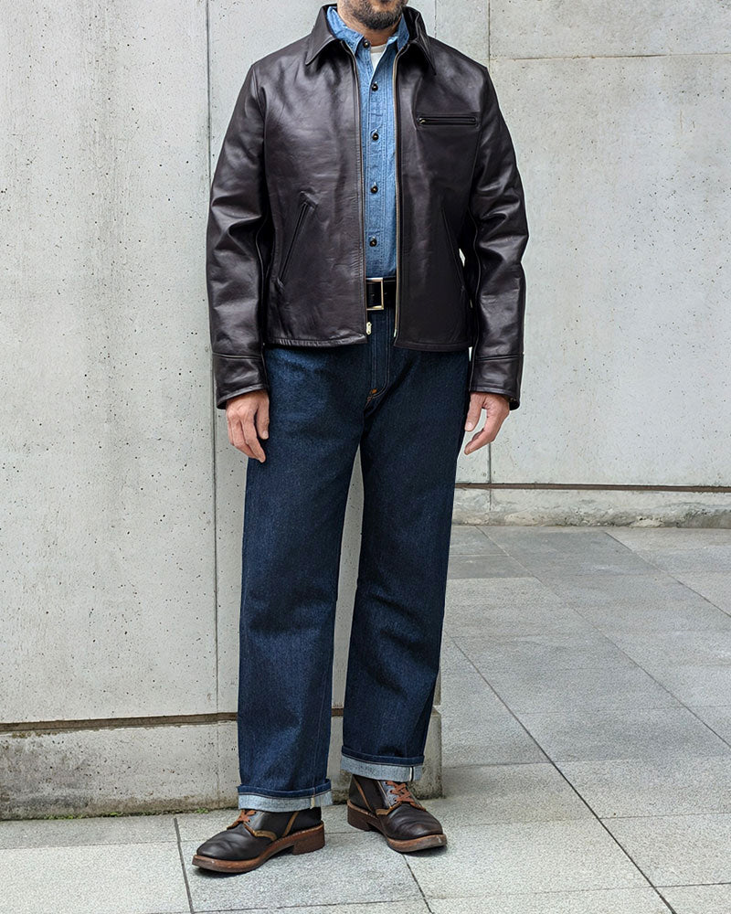 1940s ROUGH-IN SPORT JACKET / WWII MODEL / HORSE HIDE / BLACK