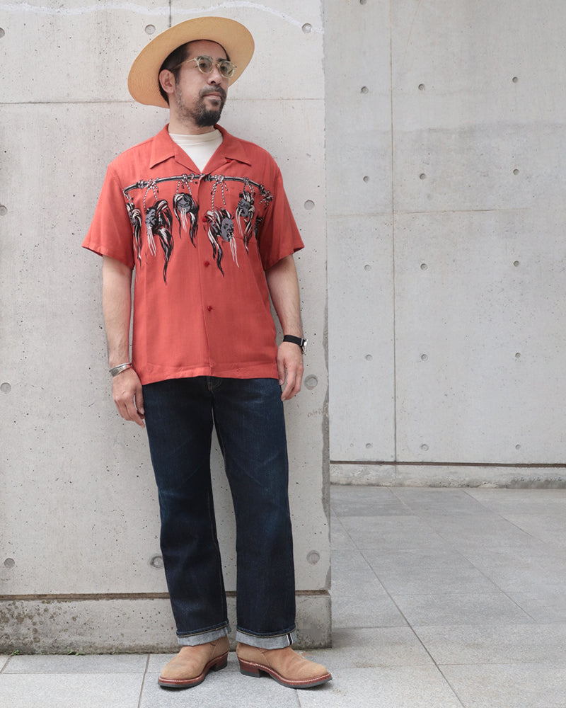 SHRUNKEN HEAD / HOPSACK RAYON S/S OPEN SHIRT / STAR OF HOLLYWOOD