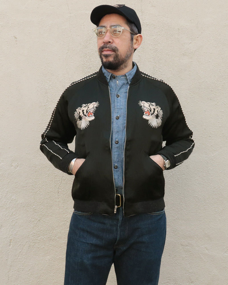 LATE 1940s STYLE ACETATE SOUVENIR JACKET / KOSHO & CO. SPECIAL EDITION / WHITE TIGER × JAPAN MAP