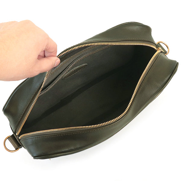 LEATHER WANDER SHOULDER BAG / OLIVE VINTAGE FINISH