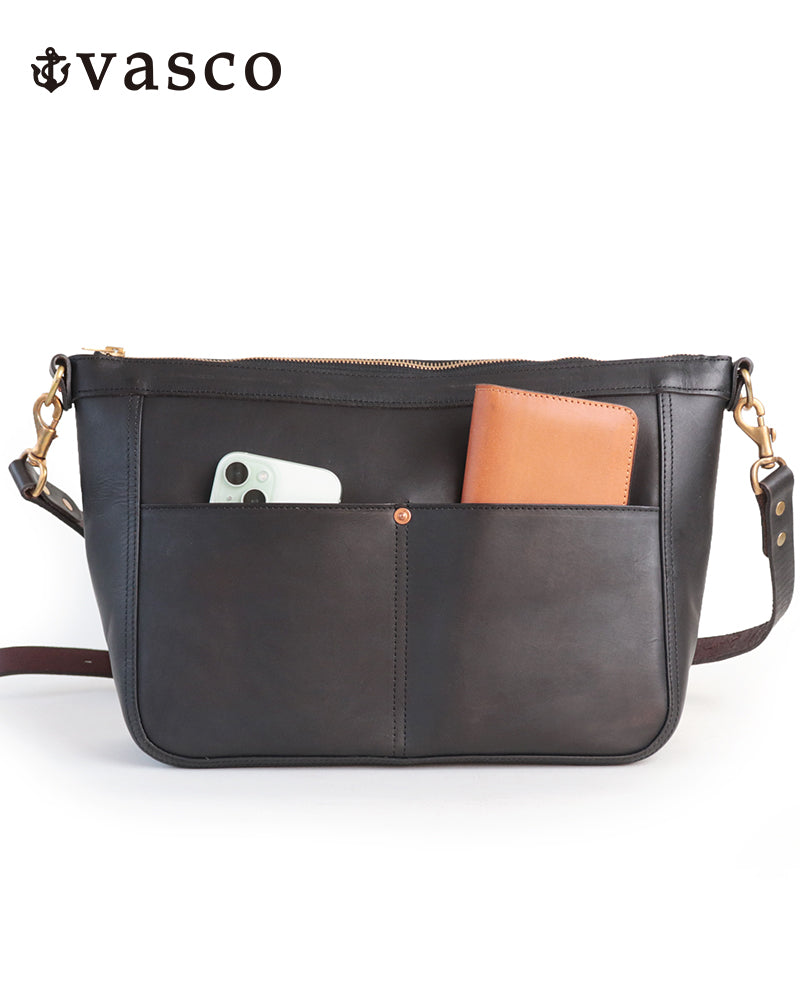 LEATHER TELEPHONE SHOULDER BAG / COW HIDE / BLACK