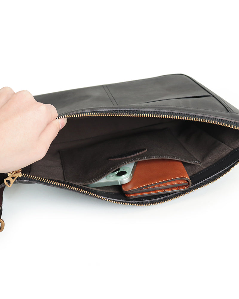 LEATHER TELEPHONE SHOULDER BAG / COW HIDE / BLACK
