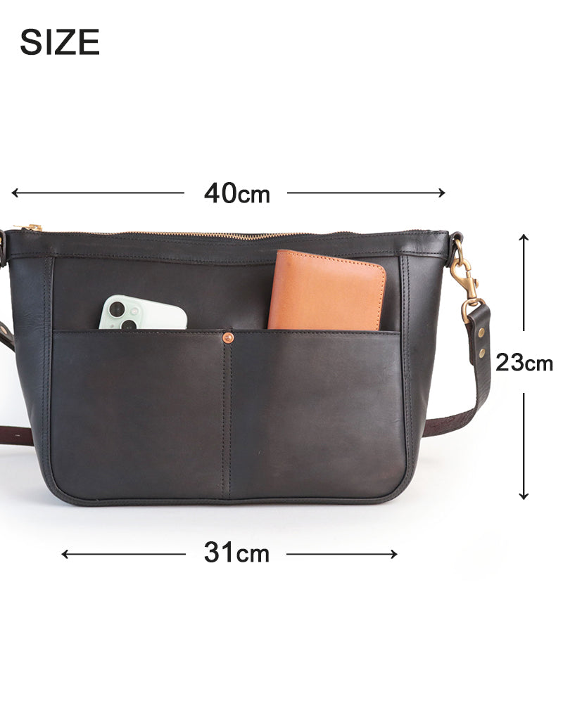 LEATHER TELEPHONE SHOULDER BAG / COW HIDE / BLACK