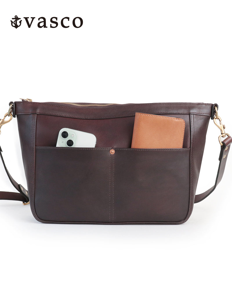 LEATHER TELEPHONE SHOULDER BAG / COW HIDE / BROWN